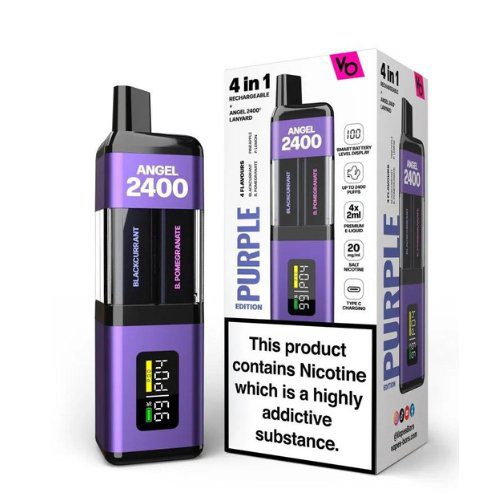 Angel2400 Disposable Vape Pod Device - Eliquid Base-Purple Edition (Pineapple ' B. Pomegranate ' Blackcurrant ' P. Lemon)