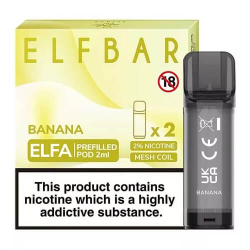 Box of 10 Elf Bar Elfa Pre - Filled Pod - Eliquid Base - Banana