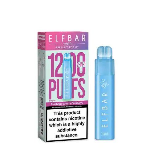 Elf Bar 1200 2 - in - 1 Prefilled Pod Vape Kit - Pack Of 5 - Eliquid Base - Blueberry Cherry Cranberry