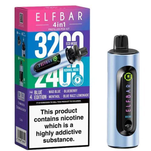 Elf Bar 4 in 1 prefilled pod kit (3200 Puffs) - Eliquid Base - Blue Edition