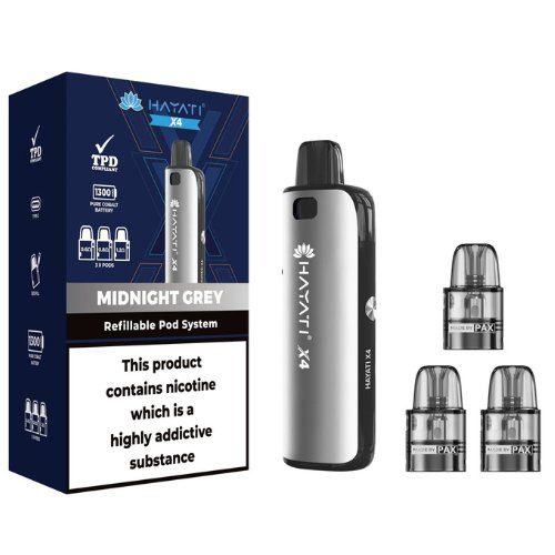 Hayati X4 Refillable Pod Vape Kit - Eliquid Base-Midnight Grey