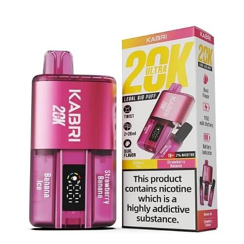 Kabri 20000 Ultra Bar 2 in 1 Disposable Vape Pod Device - 20MG - Eliquid Base - Banana Ice & Strawberry Banana