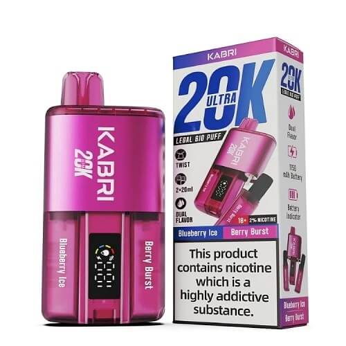 Kabri 20000 Ultra Bar 2 in 1 Disposable Vape Pod Device - 20MG - Eliquid Base - Blueberry Ice & Berry Burst