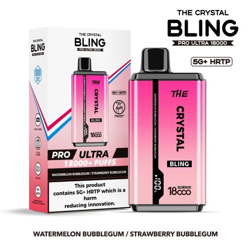 The Crystal Bling Pro Ultra 18000 Disposable Vape - Eliquid Base - Watermelon Bubblegum / Strawberry Bubblegum