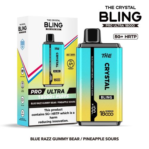 The Crystal Bling Pro Ultra 18000 Disposable Vape - Eliquid Base - Blue Razz Gummy Bear / Pineapple Sours