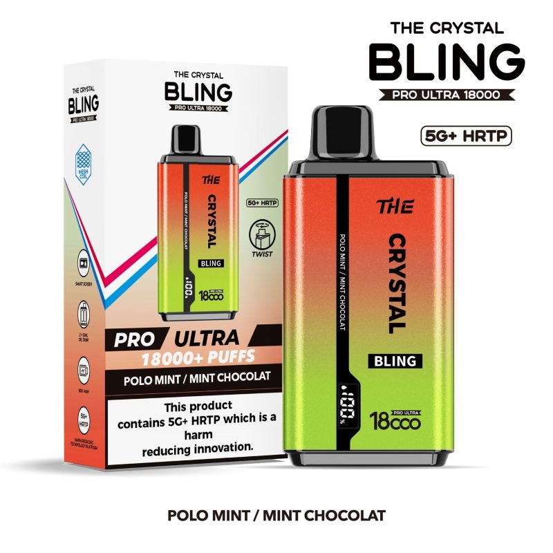 The Crystal Bling Pro Ultra 18000 Disposable Vape Box of 5 - Eliquid Base - Polo Mint / After Eight