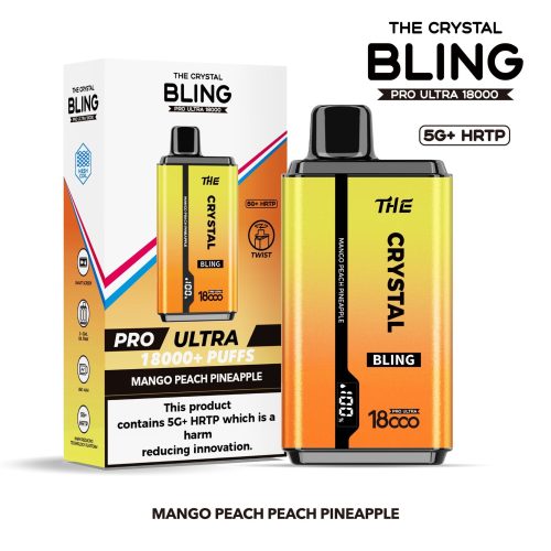 The Crystal Bling Pro Ultra 18000 Disposable Vape Box of 5 - Eliquid Base - Mango Peach Pineapple