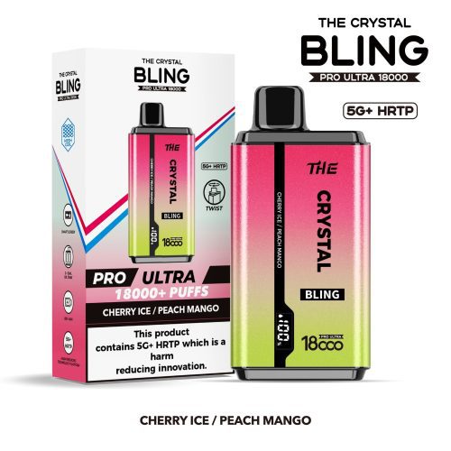 The Crystal Bling Pro Ultra 18000 Disposable Vape Box of 5 - Eliquid Base - Cherry Ice / Peach Mango