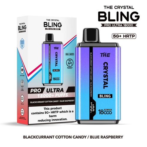 The Crystal Bling Pro Ultra 18000 Disposable Vape Box of 5 - Eliquid Base - Blueberry Cotton Candy / Raspberry Cotton Candy