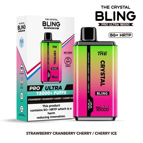 The Crystal Bling Pro Ultra 18000 Disposable Vape Box of 5 - Eliquid Base - Strawberry Cranberry Cherry / Cherry Ice