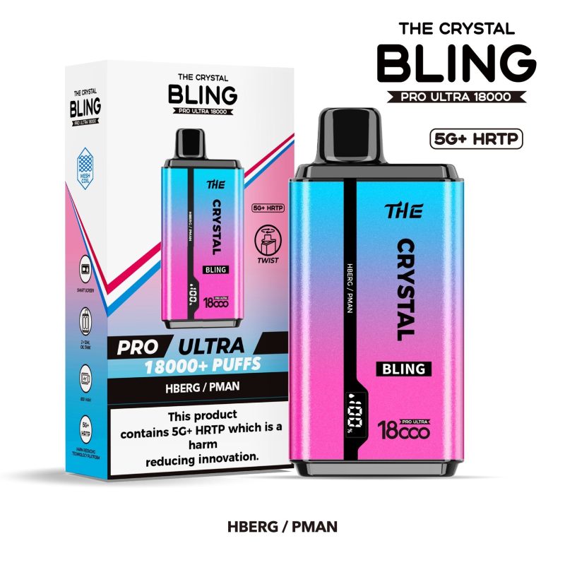 The Crystal Bling Pro Ultra 18000 Disposable Vape Box of 5 - Eliquid Base - H berg / P Man