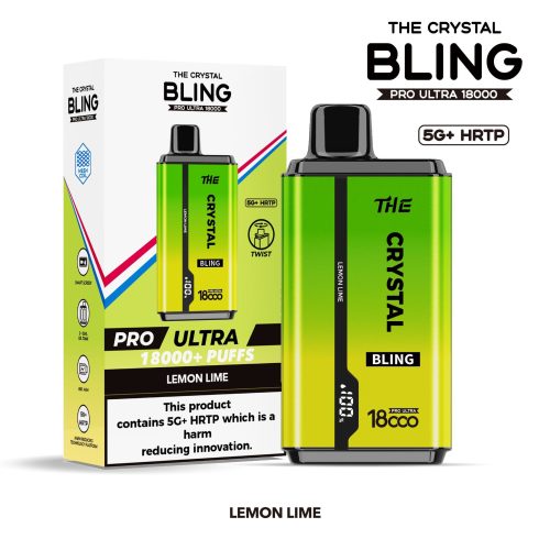 The Crystal Bling Pro Ultra 18000 Disposable Vape Box of 5 - Eliquid Base - Lemon Lime