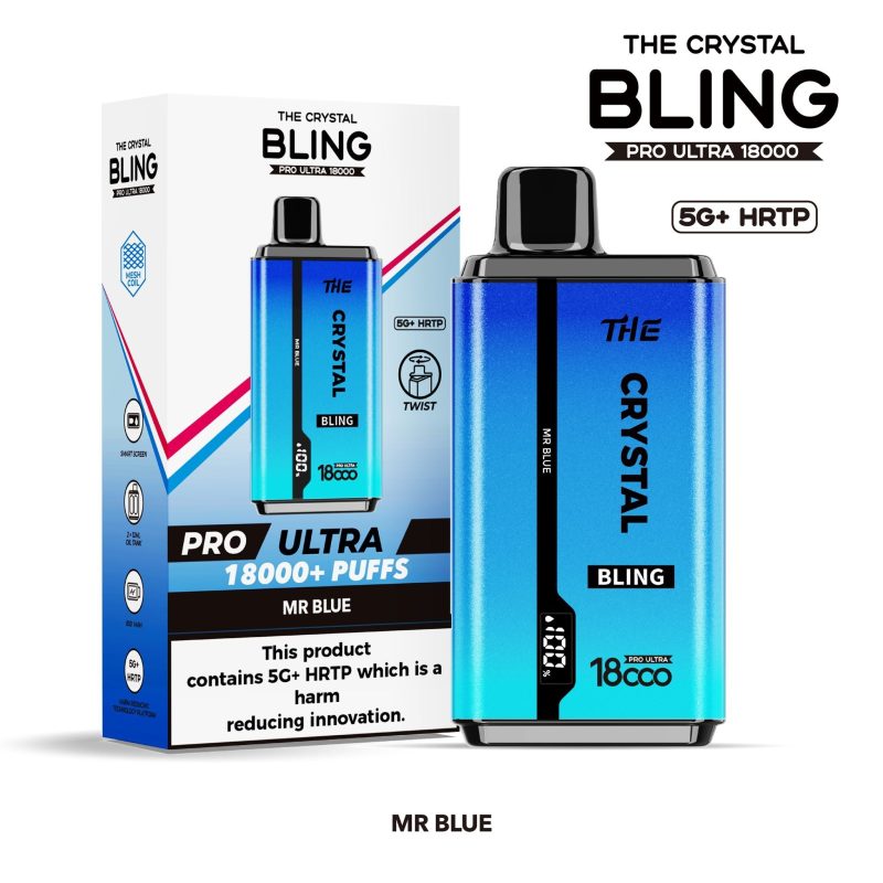 The Crystal Bling Pro Ultra 18000 Disposable Vape Box of 5 - Eliquid Base - Mr Blue