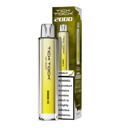 Tick Tock Mini 2000 Puffs Disposable Vape Device - 20MG Pack of 10 - Eliquid Base - Banana Ice