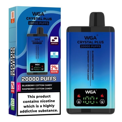 WGA Crystal Plus 20000 Disposable Vape Box of 10 - Eliquid Base - Blueberry Cotton Candy/Raspberry Cotton Candy