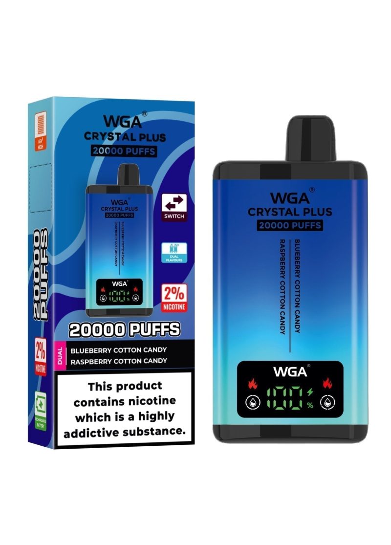 WGA Crystal Plus 20000 Disposable Vape Box of 10 - Eliquid Base - Blueberry Cotton Candy/Raspberry Cotton Candy