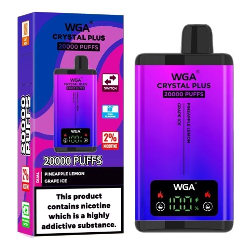 WGA Crystal Plus 20000 Disposable Vape Box of 10 - Eliquid Base - Pineapple Lemon/Grape Ice