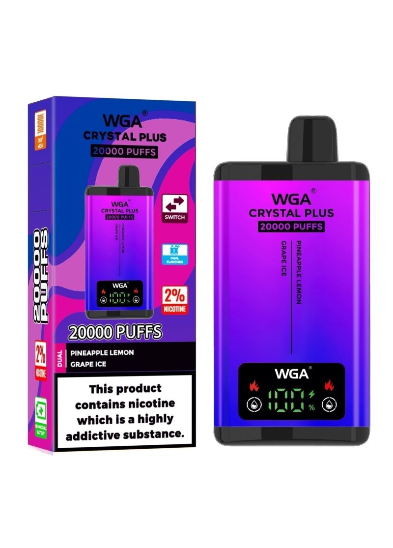 WGA Crystal Plus 20000 Disposable Vape Box of 10 - Eliquid Base - Pineapple Lemon/Grape Ice