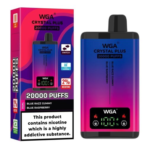 WGA Crystal Plus 20000 Disposable Vape Box of 10 - Eliquid Base - Blue Razz Gummy/Blue Raspberry