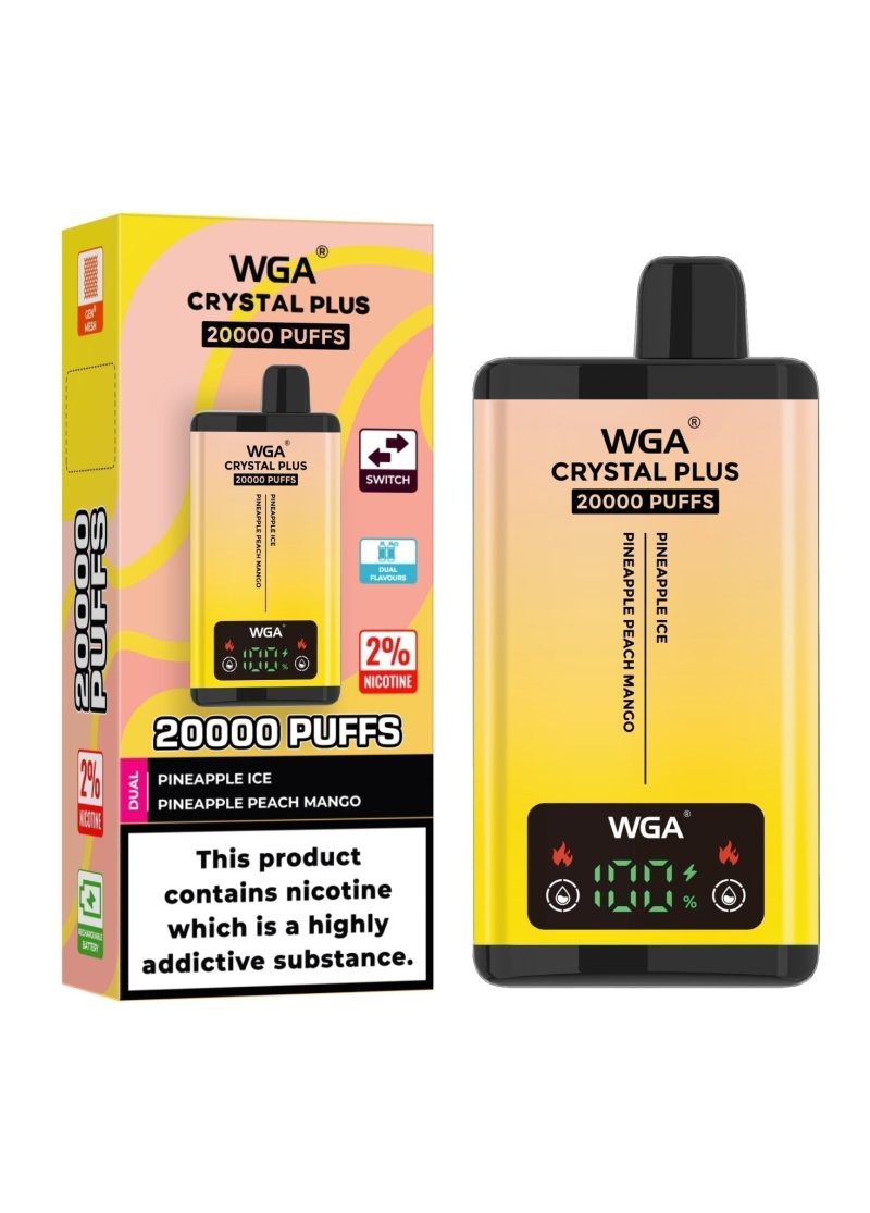 WGA Crystal Plus 20000 Disposable Vape Box of 10 - Eliquid Base - Pineapple Ice/Pineapple Peach Mango