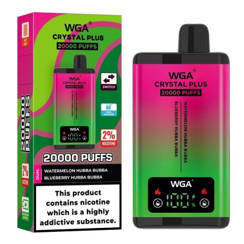 WGA Crystal Plus 20000 Disposable Vape Box of 10 - Eliquid Base - Watermelon Hubba Bubba/Blueberry Hubba Bubba