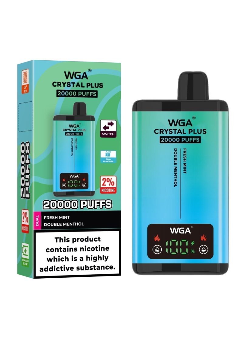 WGA Crystal Plus 20000 Disposable Vape Box of 10 - Eliquid Base - Fresh Mint/Double Menthol