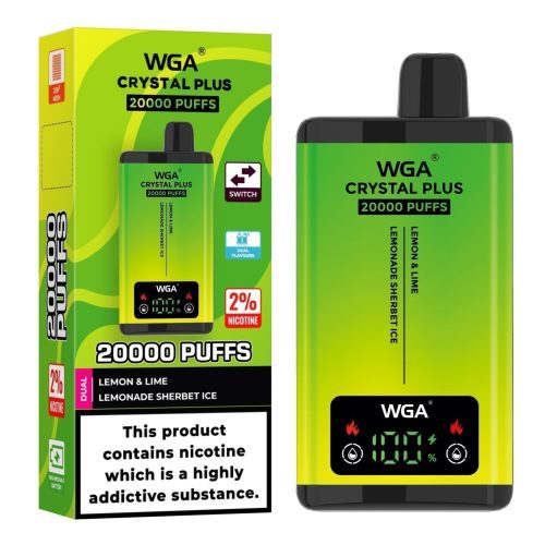 WGA Crystal Plus 20000 Disposable Vape Box of 10 - Eliquid Base - Lemon Lime/Lemonade Sherbet Ice