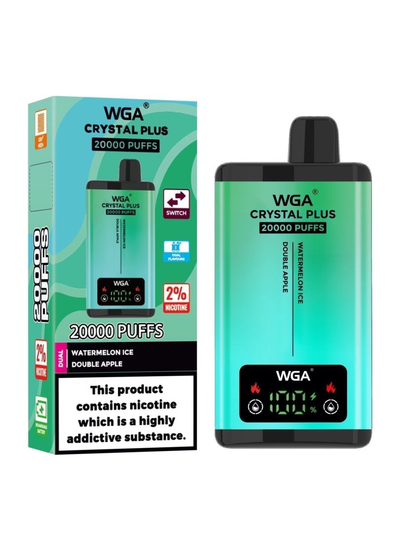 WGA Crystal Plus 20000 Disposable Vape Box of 10 - Eliquid Base - Watermelon Ice/Double Apple