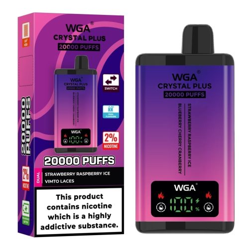 WGA Crystal Plus 20000 Disposable Vape Box of 10 - Eliquid Base - Strawberry Raspberry Ice/Blueberry Cherry Cranberry