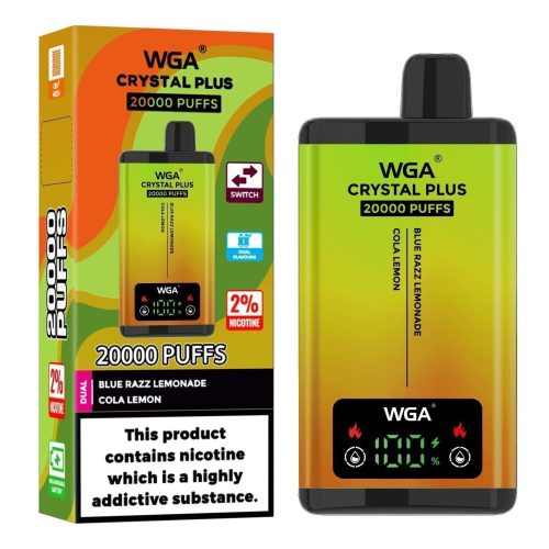 WGA Crystal Plus 20000 Disposable Vape Box of 10 - Eliquid Base - Blue Razz Lemonade/Cola Lemon