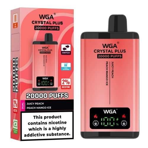 WGA Crystal Plus 20000 Disposable Vape Box of 10 - Eliquid Base - Juicy Peach/Peach Mango Ice