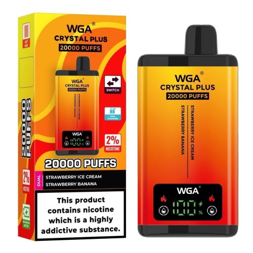 WGA Crystal Plus 20000 Disposable Vape Box of 10 - Eliquid Base - Strawberry Ice Cream/Strawberry Banana