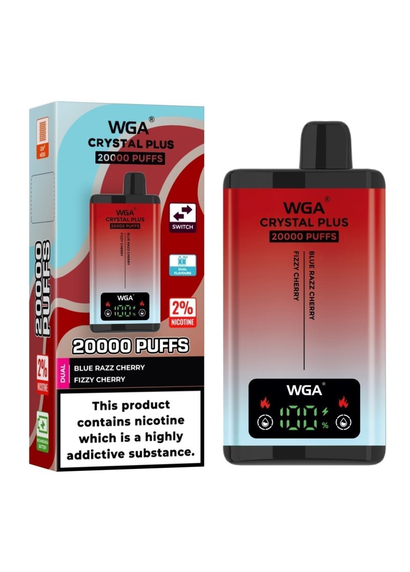 WGA Crystal Plus 20000 Disposable Vape Box of 10 - Eliquid Base - Blue Razz Cherry/Fizzy Cherry