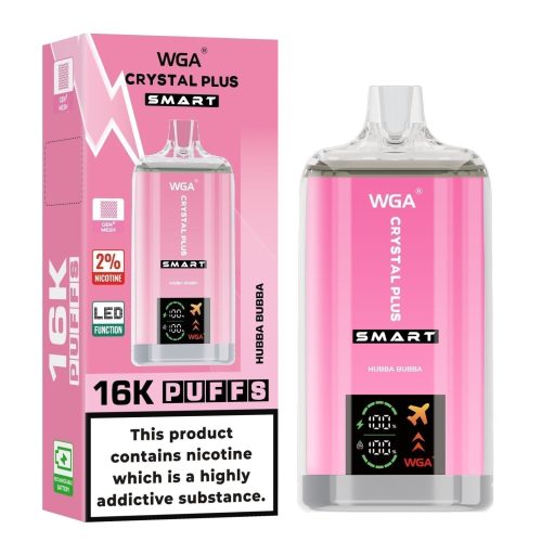 WGA Crystal Plus Smart 16000 Disposable Vape Box of 10 - Eliquid Base - Hubba Bubba