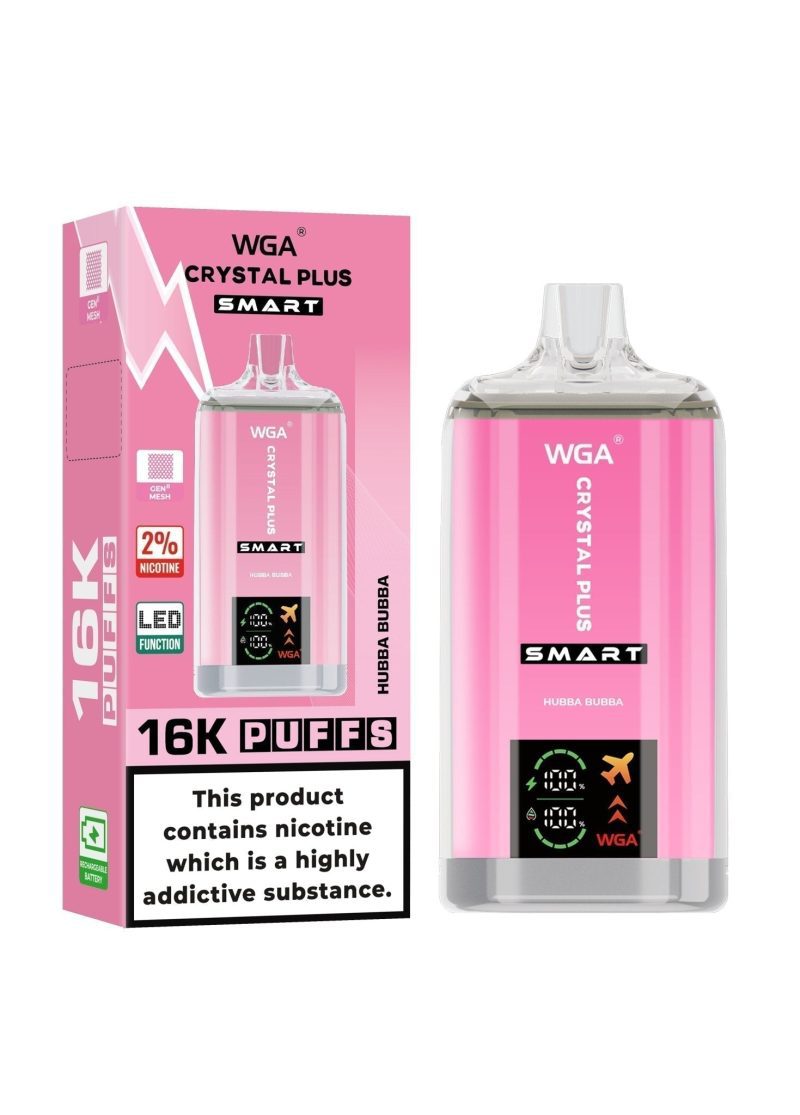 WGA Crystal Plus Smart 16000 Disposable Vape Box of 10 - Eliquid Base - Hubba Bubba