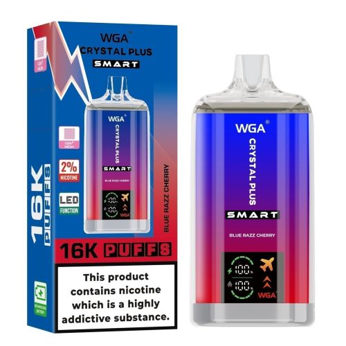 WGA Crystal Plus Smart 16000 Disposable Vape Box of 10 - Eliquid Base - Blue Razz Cherry