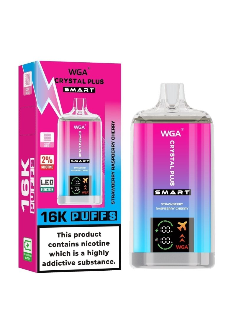 WGA Crystal Plus Smart 16000 Disposable Vape Box of 10 - Eliquid Base - Strawberry Raspberry Cherry