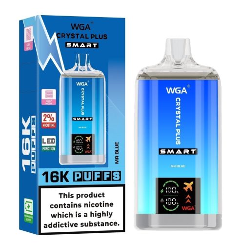 WGA Crystal Plus Smart 16000 Disposable Vape Box of 10 - Eliquid Base - Mr Blue