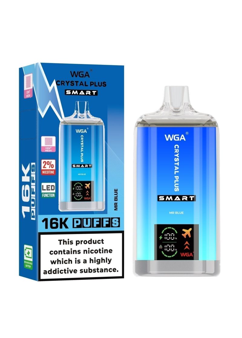 WGA Crystal Plus Smart 16000 Disposable Vape Box of 10 - Eliquid Base - Mr Blue