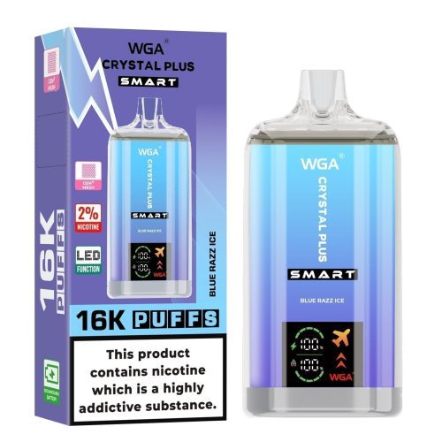 WGA Crystal Plus Smart 16000 Disposable Vape Box of 10 - Eliquid Base - Blue Razz Ice