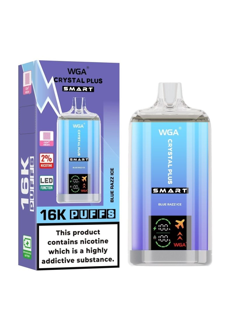 WGA Crystal Plus Smart 16000 Disposable Vape Box of 10 - Eliquid Base - Blue Razz Ice