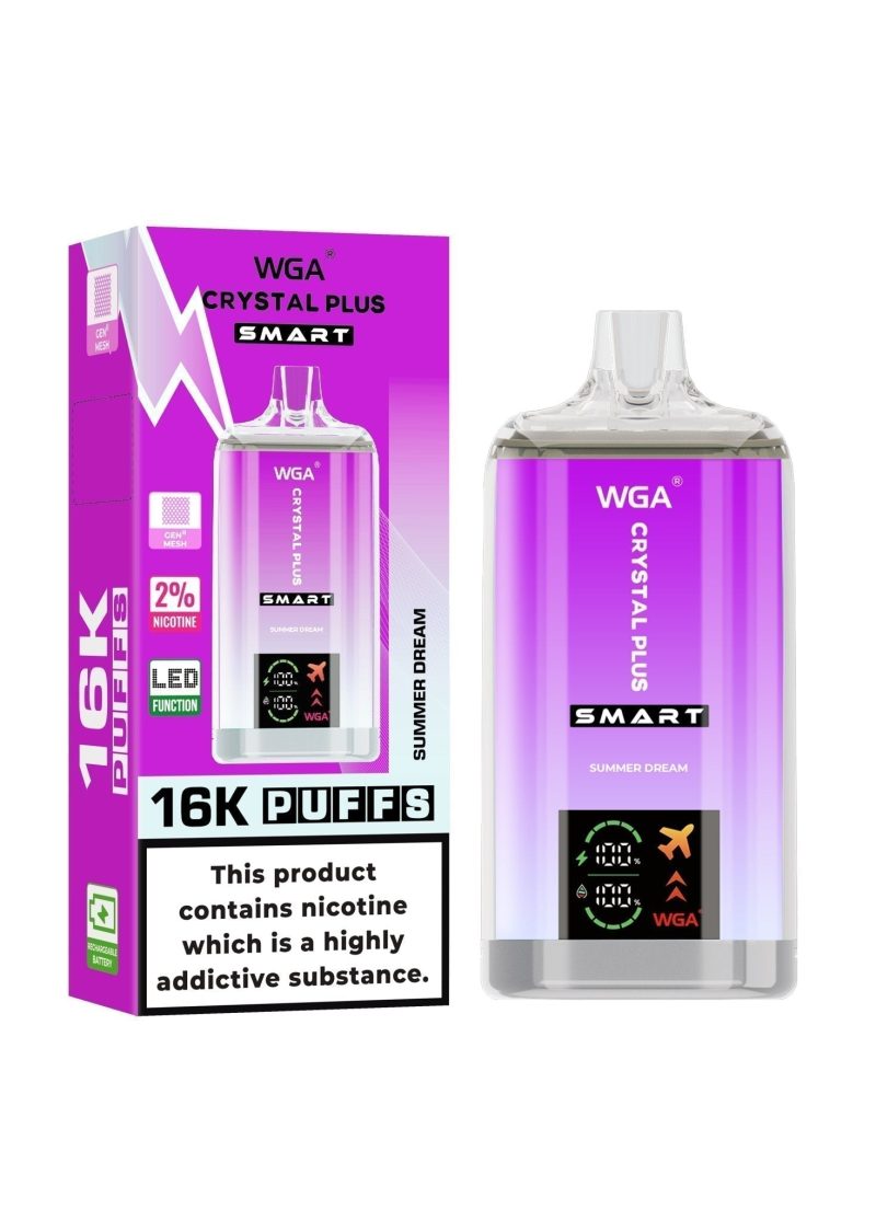 WGA Crystal Plus Smart 16000 Disposable Vape Box of 10 - Eliquid Base - Summer Dream