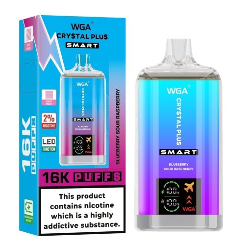 WGA Crystal Plus Smart 16000 Disposable Vape Box of 10 - Eliquid Base - Blueberry Sour Raspberry