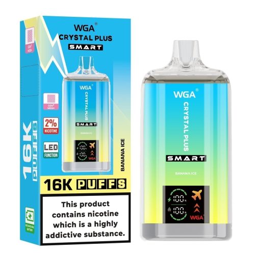 WGA Crystal Plus Smart 16000 Disposable Vape Box of 10 - Eliquid Base - Banana Ice