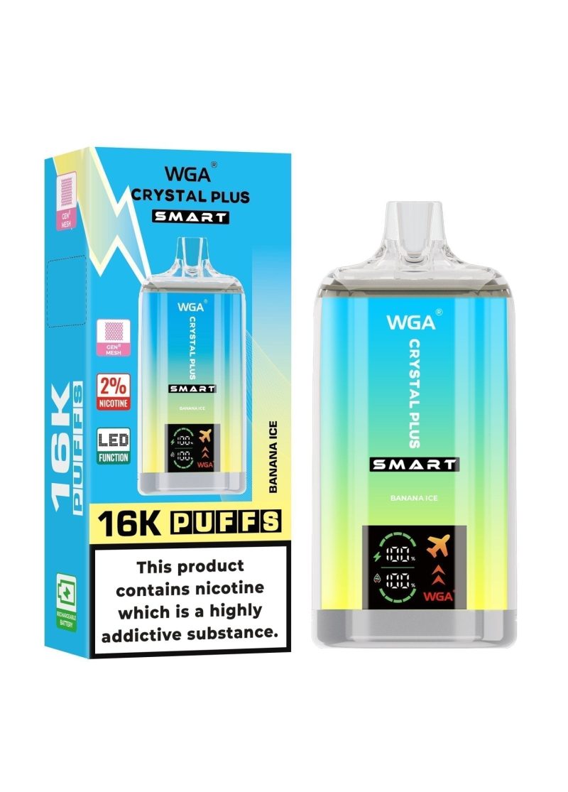 WGA Crystal Plus Smart 16000 Disposable Vape Box of 10 - Eliquid Base - Banana Ice