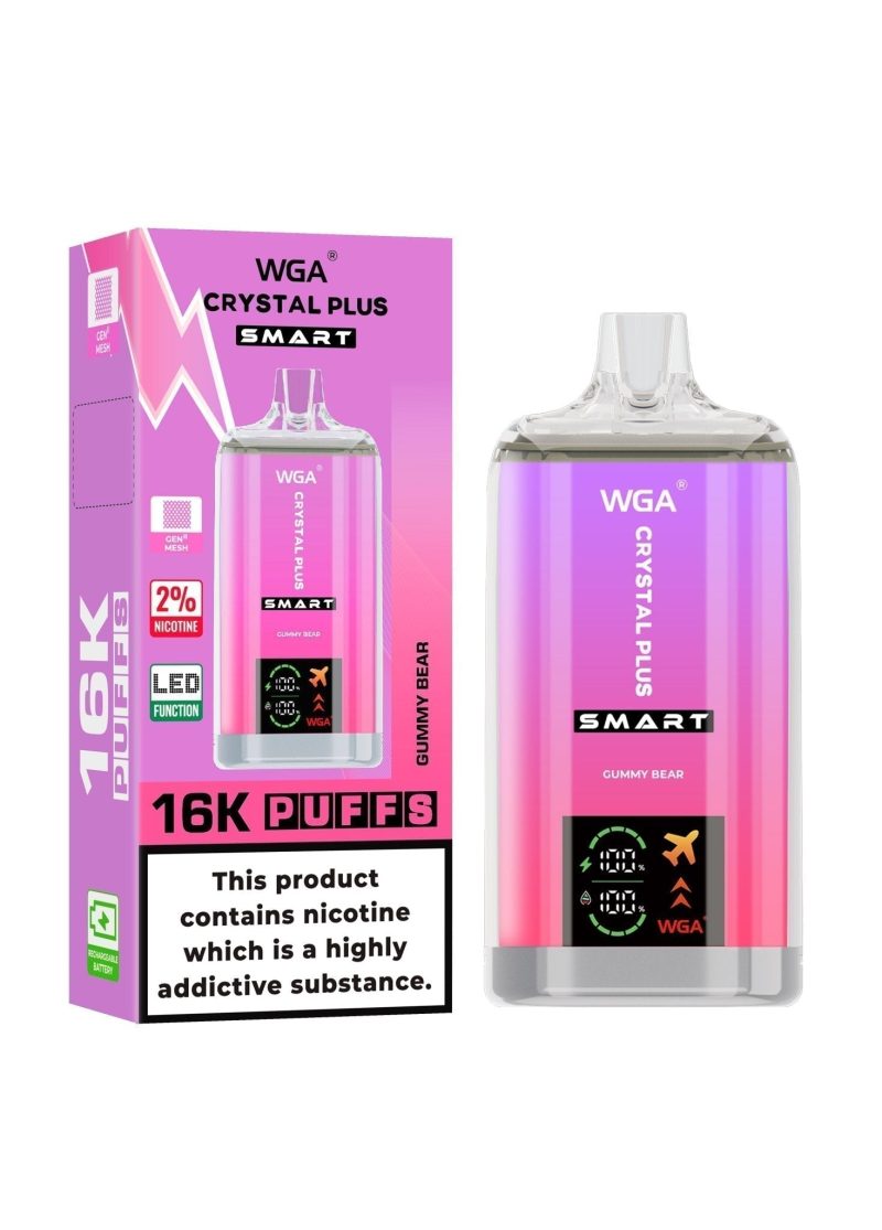 WGA Crystal Plus Smart 16000 Disposable Vape Box of 10 - Eliquid Base - Gummy Bear