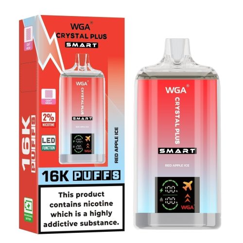 WGA Crystal Plus Smart 16000 Disposable Vape Box of 10 - Eliquid Base - Red Apple Ice