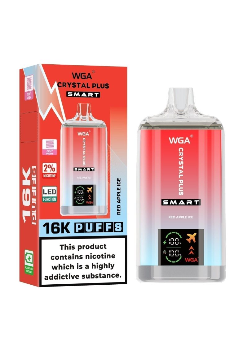 WGA Crystal Plus Smart 16000 Disposable Vape Box of 10 - Eliquid Base - Red Apple Ice