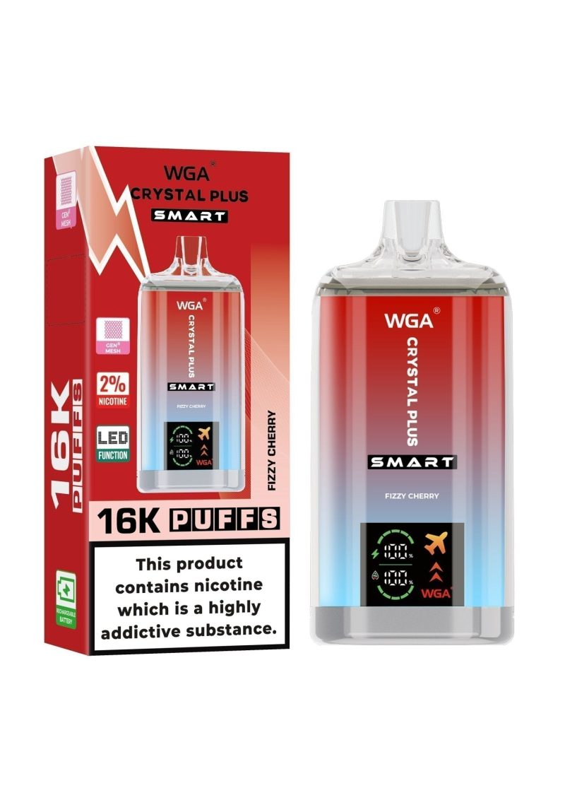 WGA Crystal Plus Smart 16000 Disposable Vape Box of 10 - Eliquid Base - Fizzy Cherry