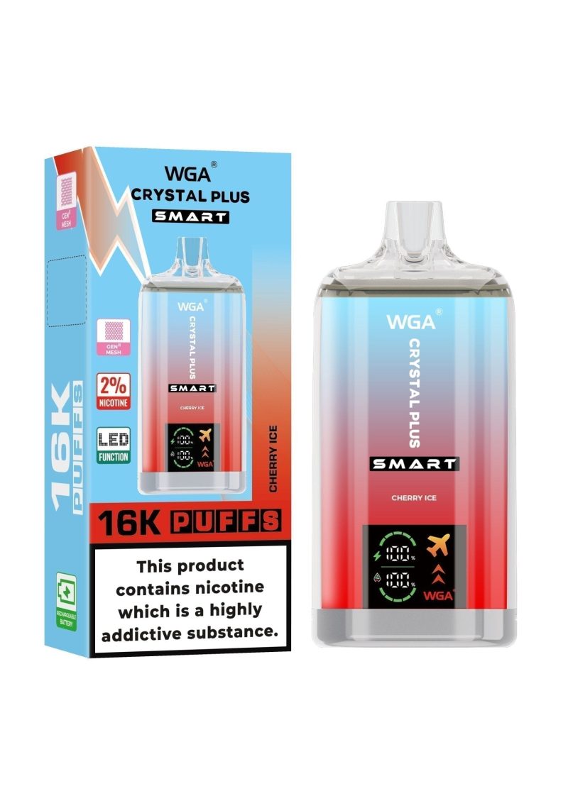 WGA Crystal Plus Smart 16000 Disposable Vape Box of 10 - Eliquid Base - Cherry Ice